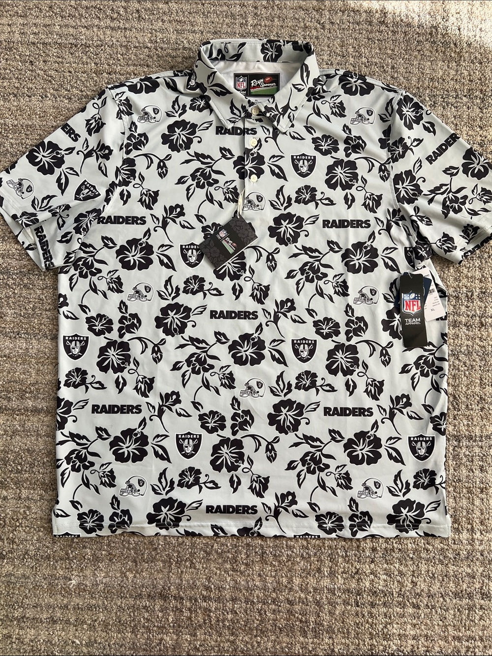reyn spooner Raiders Black & White Floral Polo